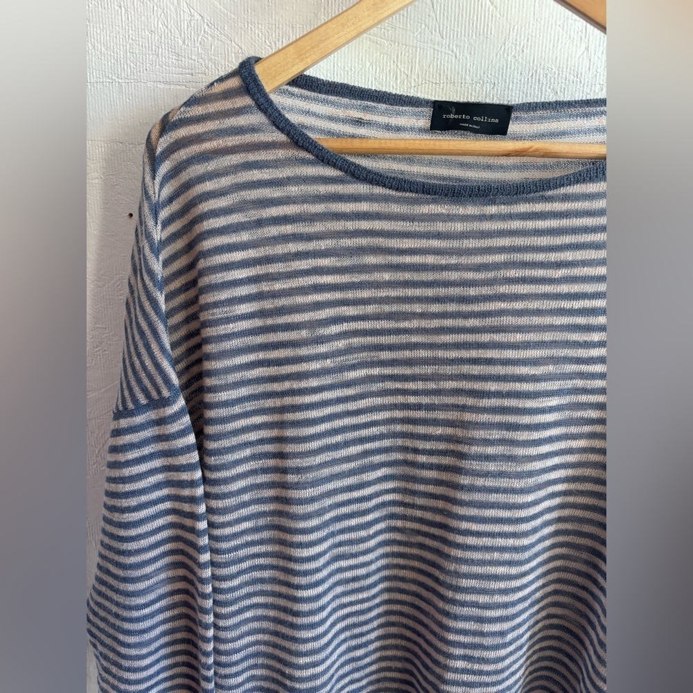 Roberto Collina Unisex Knit Linen Blend Lightweight Stripe Sweater Jumper Shirt - Picture 6 of 10